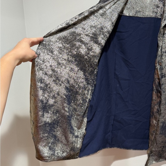 Peter Cohen Rocker Silver Velvety Foil Blazer Topper XL Layering Career Holiday - Picture 9 of 15
